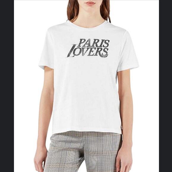 Maje Terencia Paris Lovers graphic cotton tee in white - Picture 1 of 5